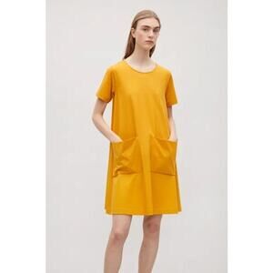 COS Women's Yellow Cotton Blend A-line Jersey Dress Size Medium